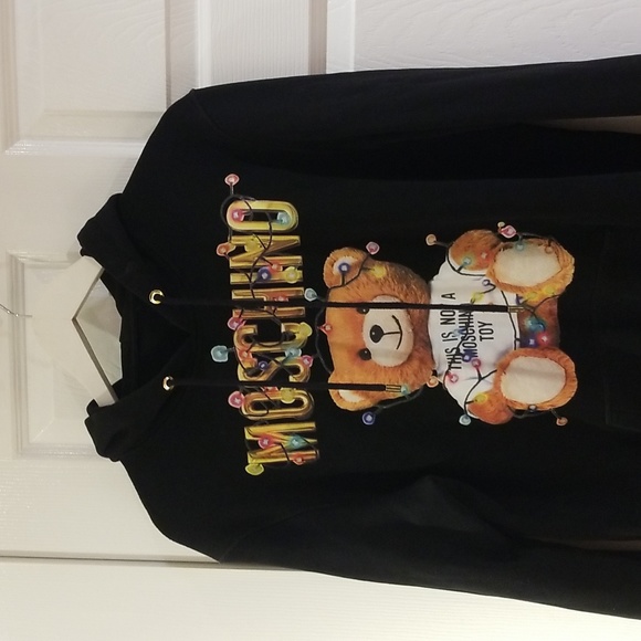 MOSCHINO Christmas lights black bear hoodie sweater shirt made in Italy - Picture 2 of 6